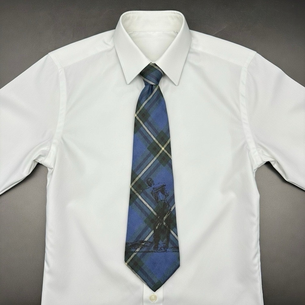 POLO RALPH LAUREN silk tie vtg. plaid w/classic early 20th‎ century golfer-EUC